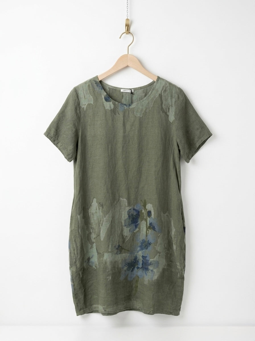 Isabella Italian Linen Art-Print Tunic- Sage Green