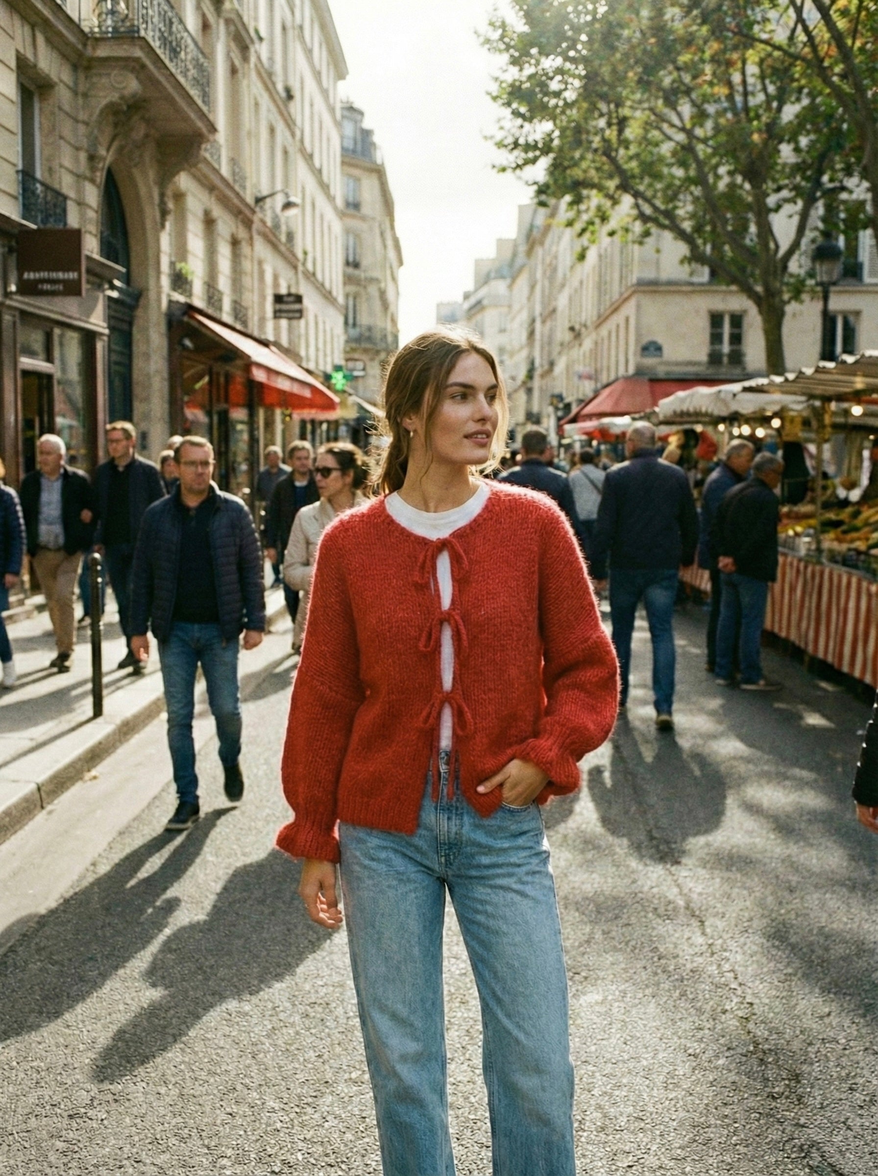 The Coquette Tie-Front Cardigan- Tomato Red