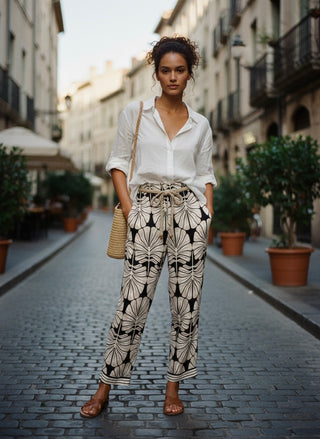 The Riviera Palm Wide-Leg Pant- Black