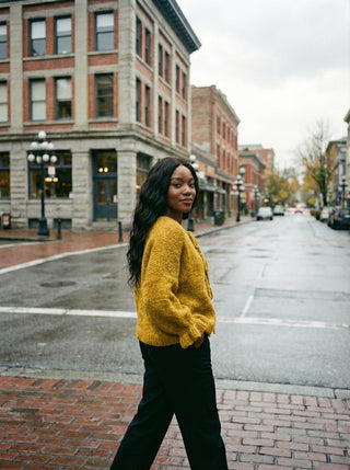 The Coquette Tie-Front Cardigan-  Mustard Yellow