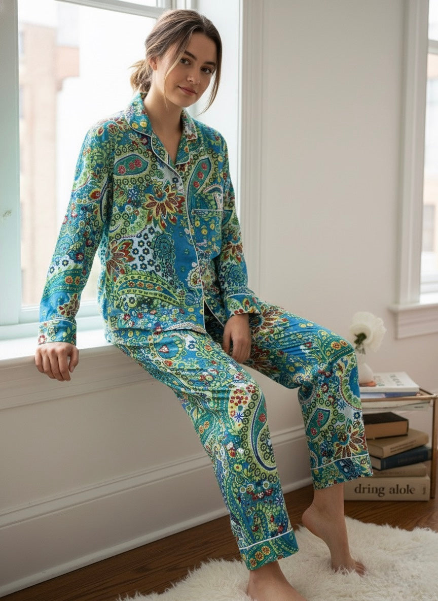 The Emerald Paisley Cotton Pajama Set