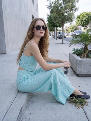 Seraphina High Waisted Wide-Leg Pants- Pastel Turquoise