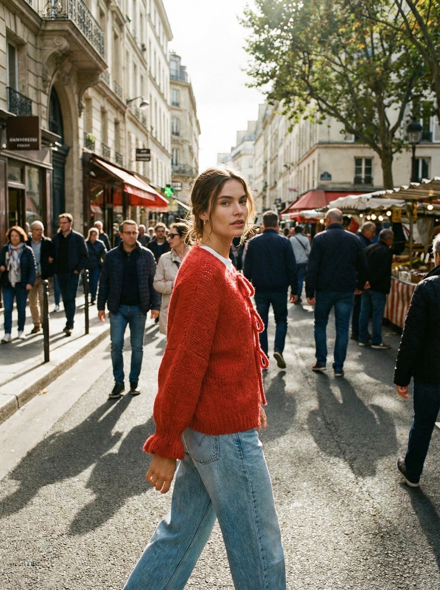The Coquette Tie-Front Cardigan- Tomato Red