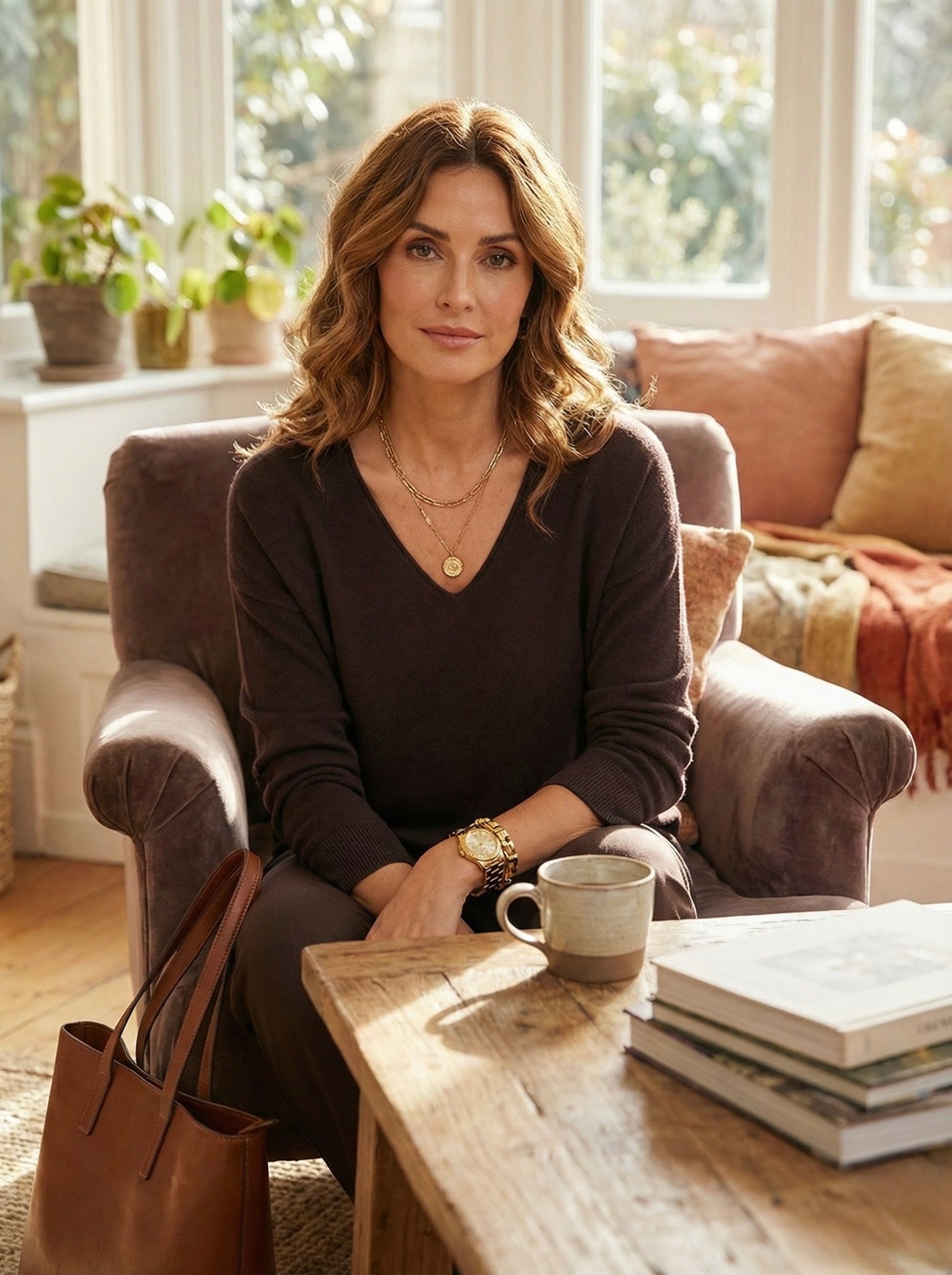 The Vivid Italian V-Neck Sweater- Chocolate Brown