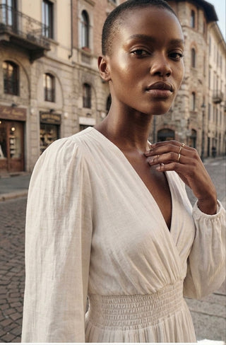 Silk-Blend Smocked Waist Mini Dress