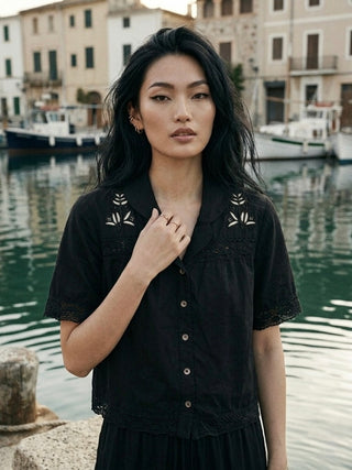 Midnight Eyelet Floral White Embroidery Top