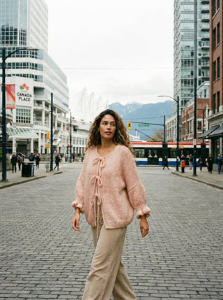 The Coquette Tie-Front Cardigan-  
Dusty Rose