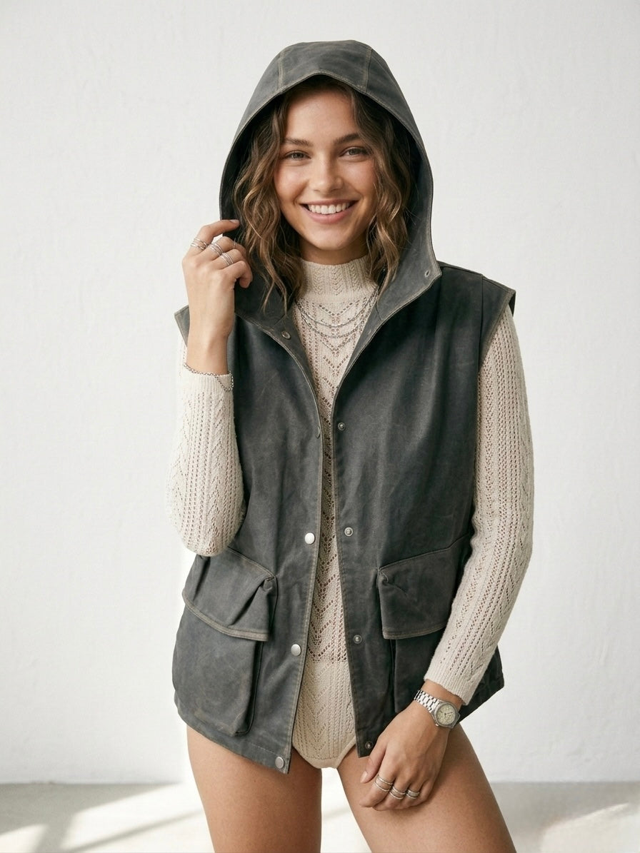 The Urban Explorer Hooded Utility Vest- Grey