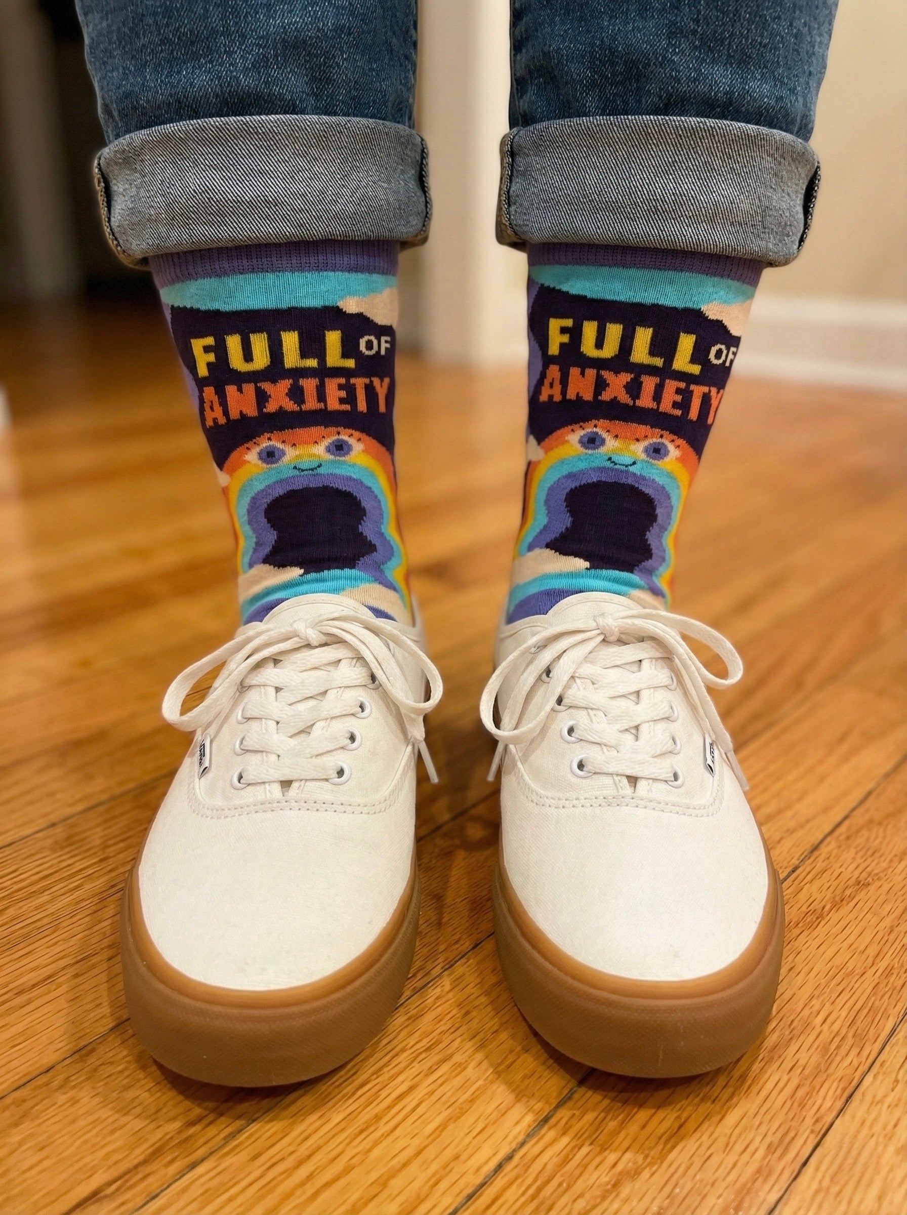 The "Full of Anxiety" Rainbow Crew Socks
