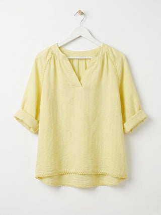 The Italian Linen Raglan Blouse- Custard