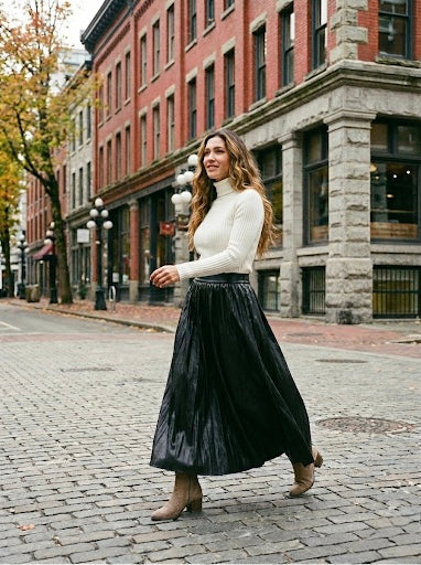 The Midnight Onyx Faux-Leather Pleated Skirt
