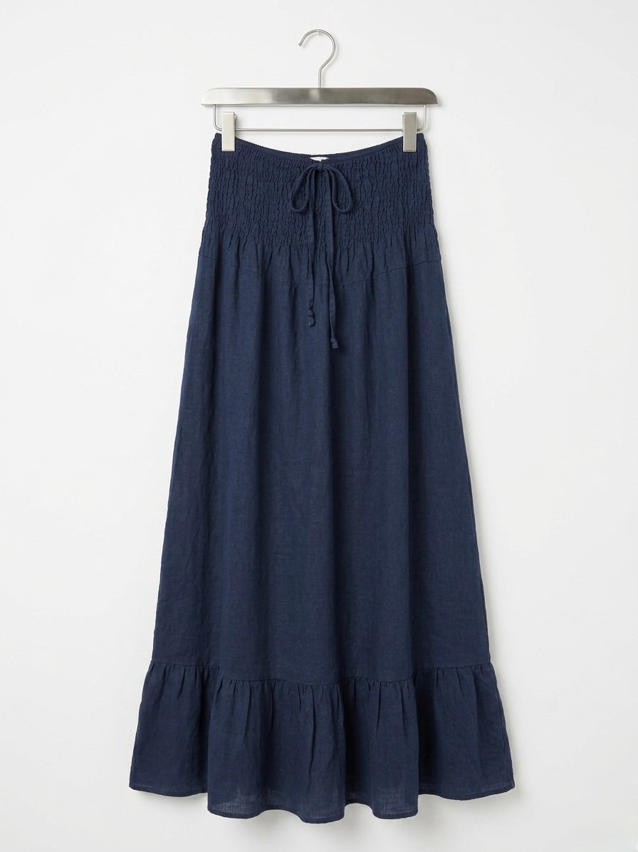PREMIUM ITALIAN LINEN MIDXI DRESS- INK BLUE
