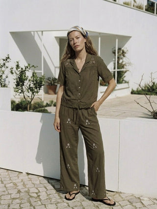 The Sage Embroidered Wide-Leg Pants