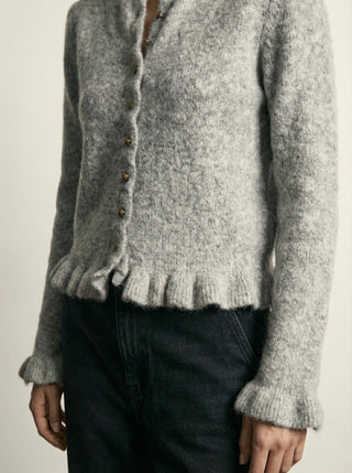 The Soft Grey Ruffle Hem Cardigan