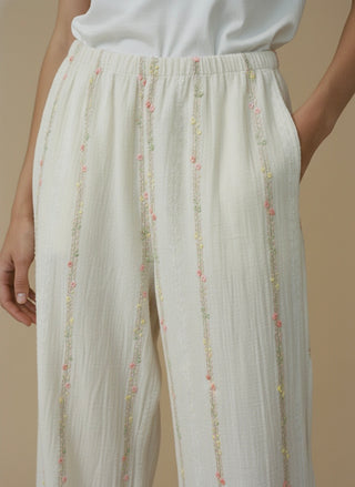 Embroidered Meadow Wide-Leg Pants