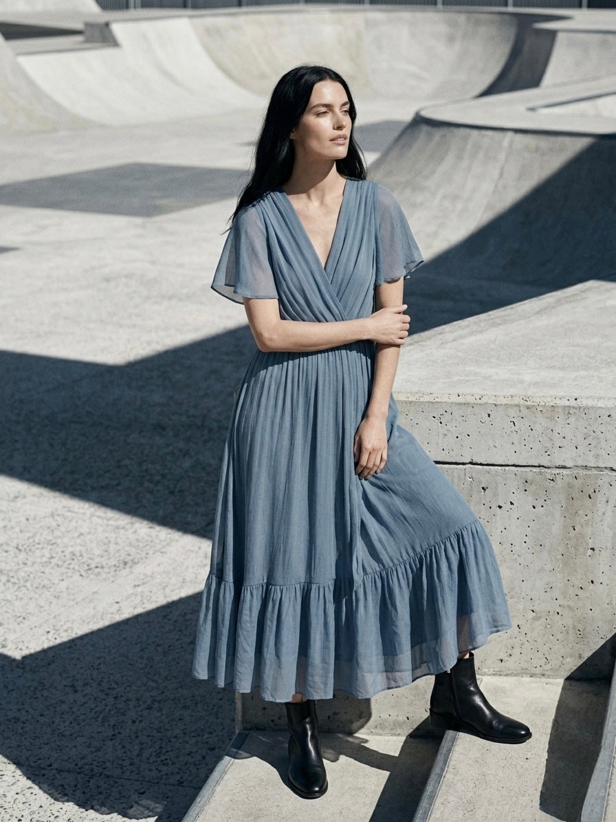 The Azure Silk-Blend Maxi Dress