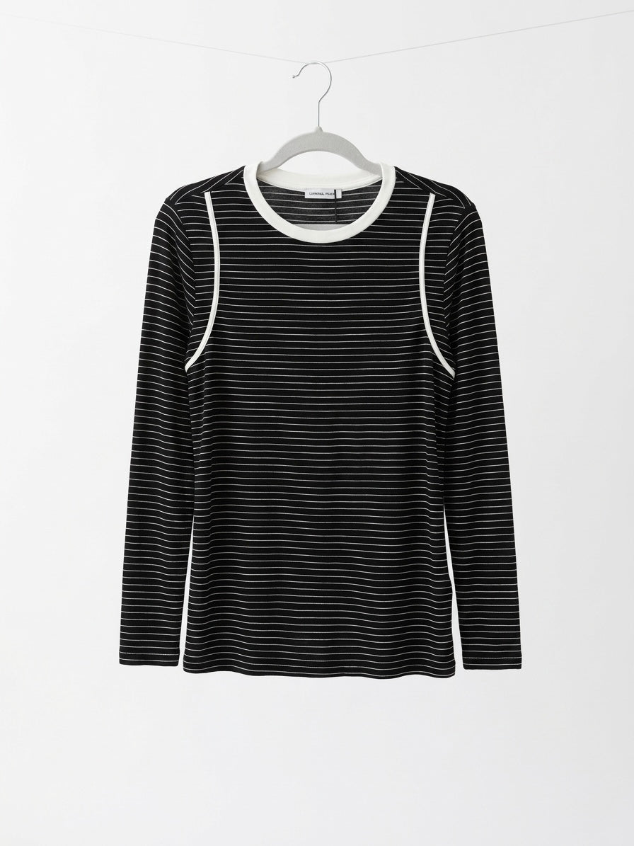 Striped Illusion Long Sleeve Tee-  Black