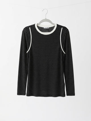 Striped Illusion Long Sleeve Tee-  Black