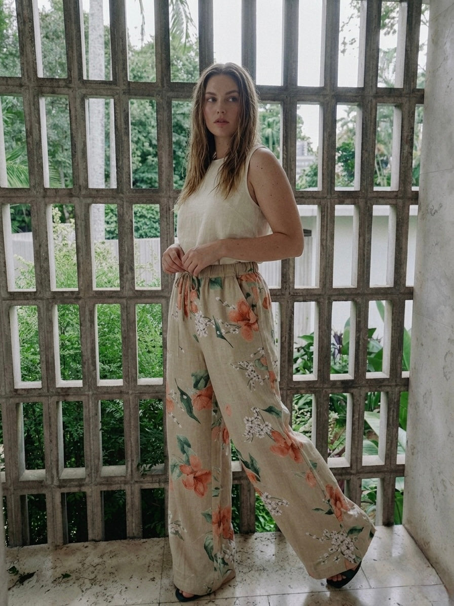 The Islandia Wide-Leg Linen Pant- light taupe