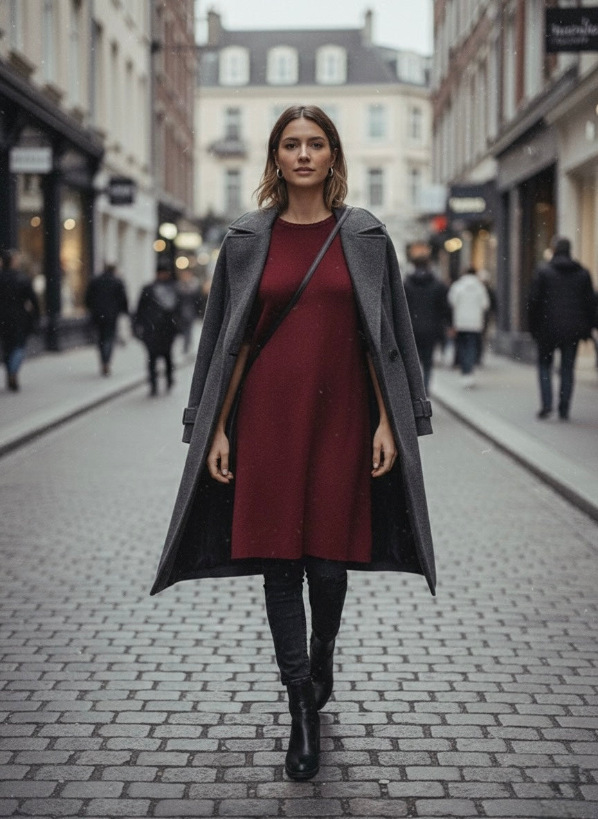 The Merlot Scallop-Trim Knit Dress