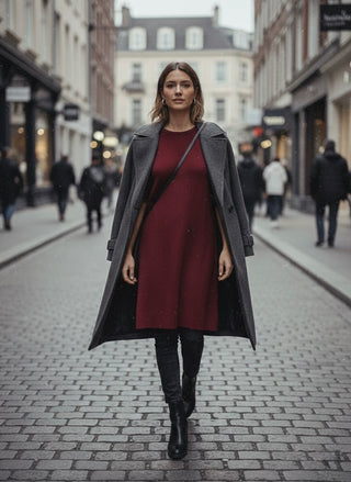 The Merlot Scallop-Trim Knit Dress