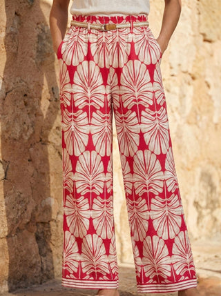 The Riviera Palm Wide-Leg Pant- Red