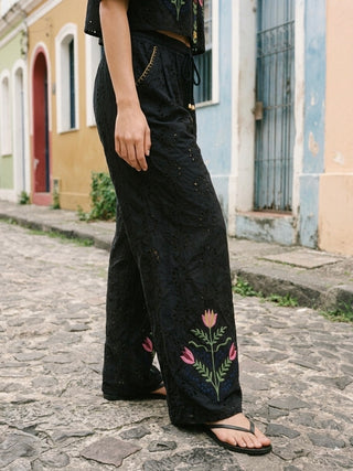Floral Eyelet Embroidered Two-Piece Set- Artisanal Onyx Floral