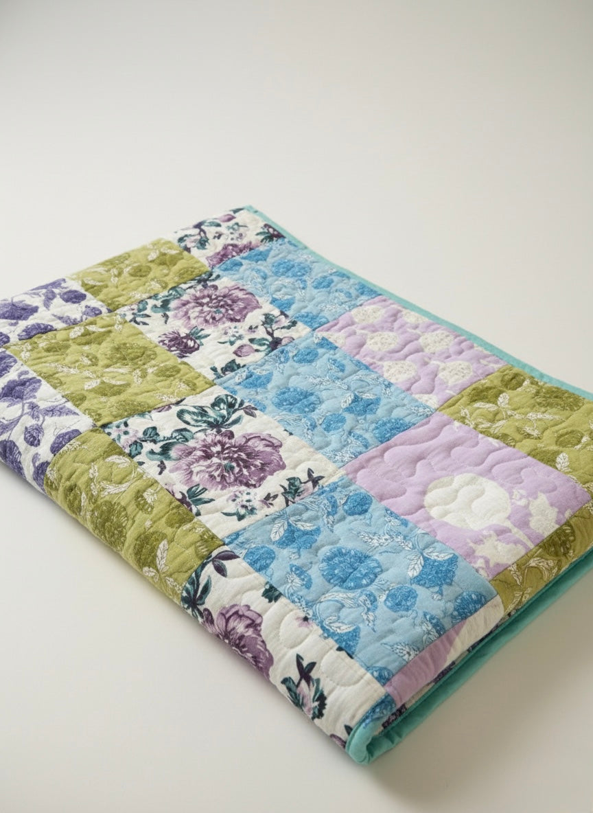 Heritage Botanical Twin Size Reversible Patchwork Quilt