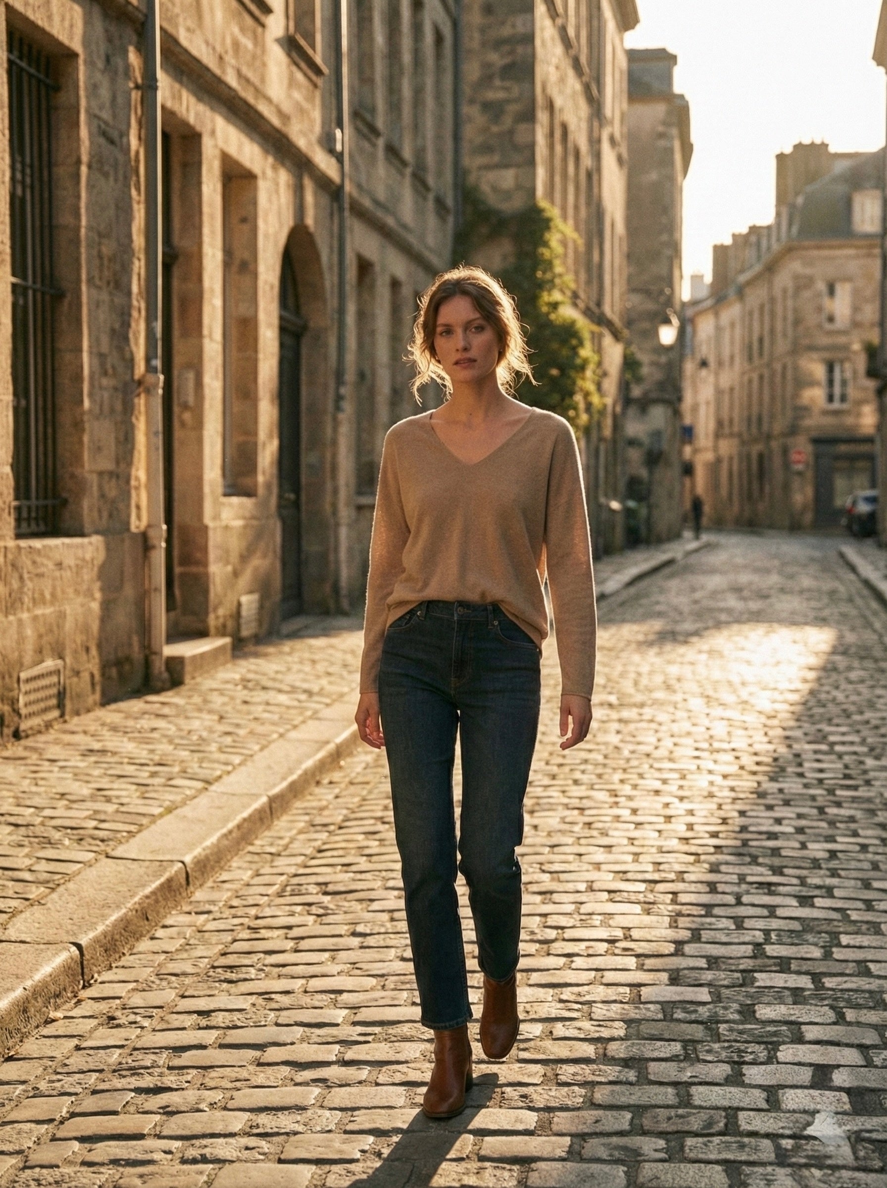 The Vivid Italian V-Neck Sweater- Tan