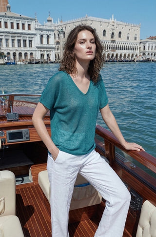 V-Neck Knit Top - Teal