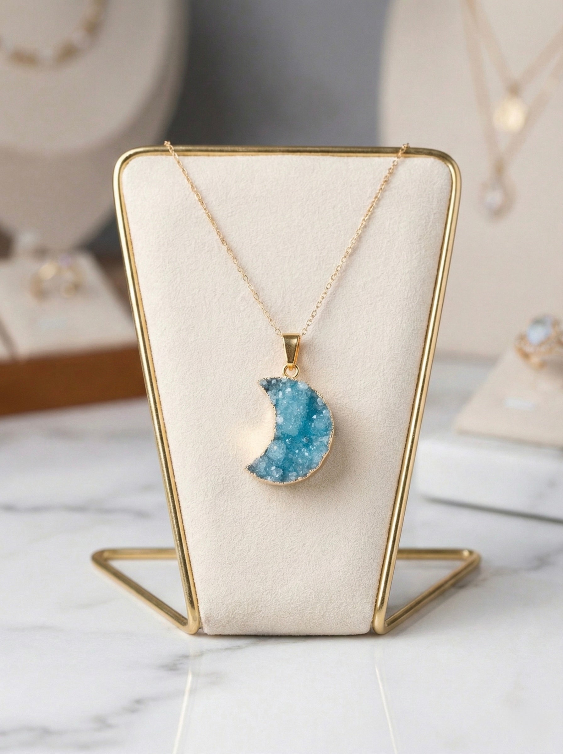 Azure Dreams Druzy Moon Pendant