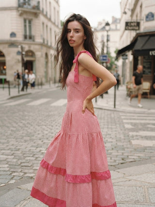 Blossom Gingham Tie-Strap Midi Dress