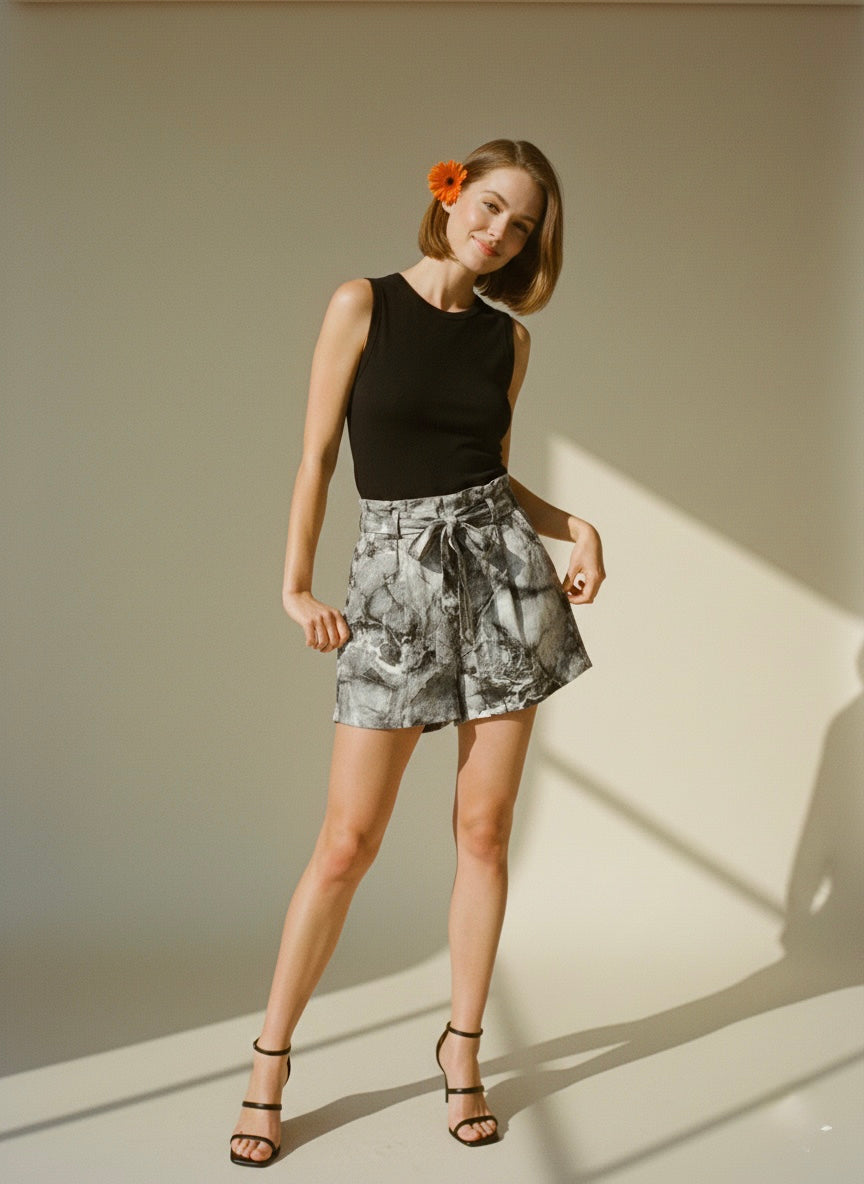 The Aria Marble Shorts- Black