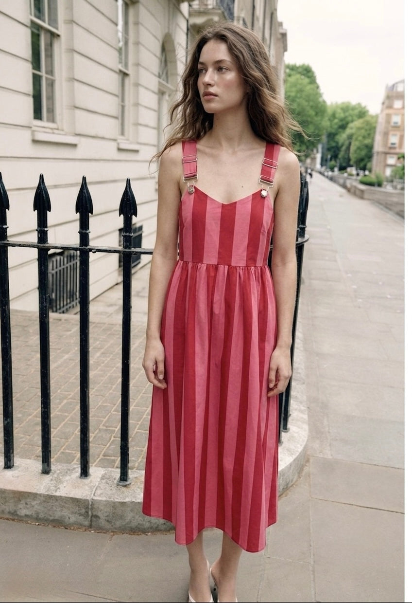 The Crimson & Candy Striped Midi Pinafore