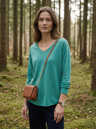 The Vivid Italian V-Neck Sweater- Teal