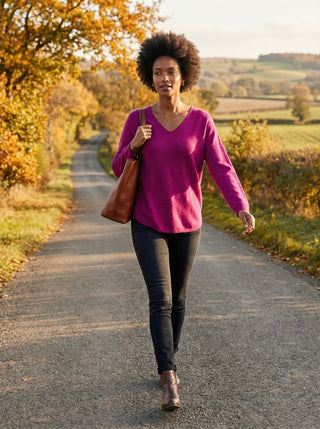 The Vivid Italian V-Neck Sweater- Raspberry