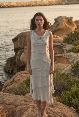 Positano Tiered Short Silk Maxi Dress- Smocked white