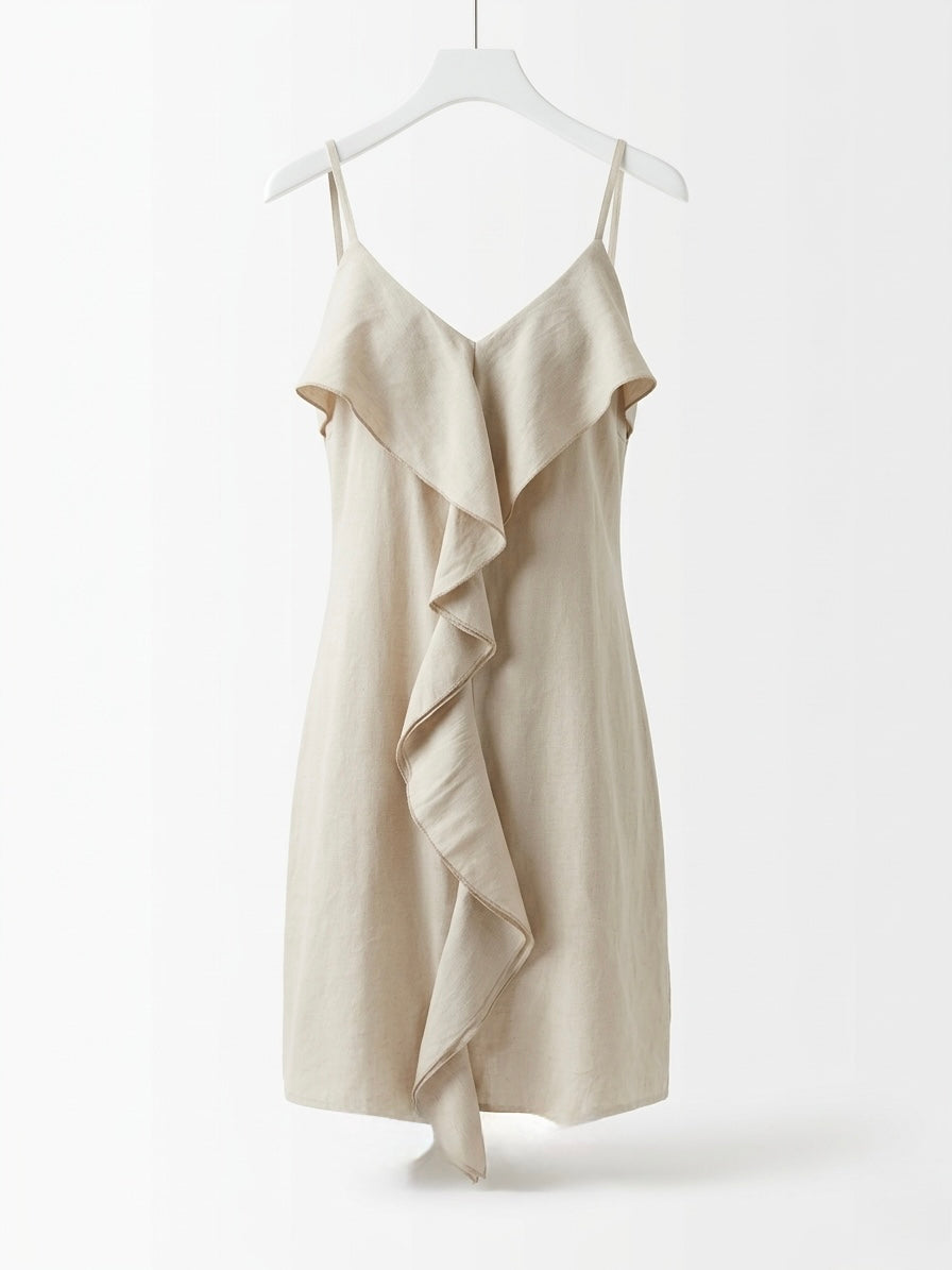 Shimmer Ruffle Mini Dress- Pearl Sand