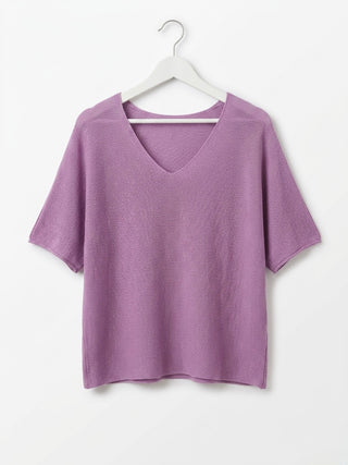 V Neck Cotton Blend Knit Top- Cotton Blend- Mauve
