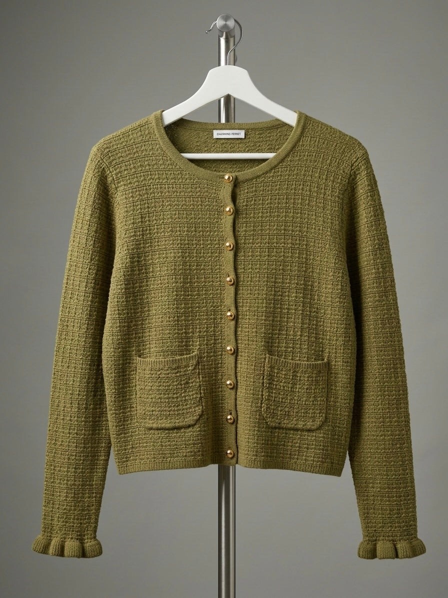 Woodland Ruffle-Cuff Textured Cardigan