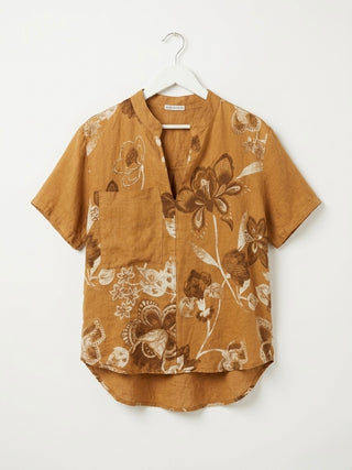 LINEN PRINTED BLOUSE WITH CHINE DETAILS