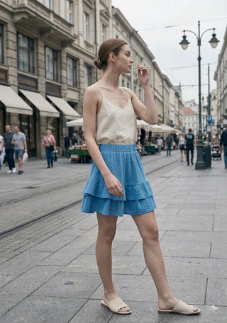 The Daydreamer Ruffled Skort- Blue