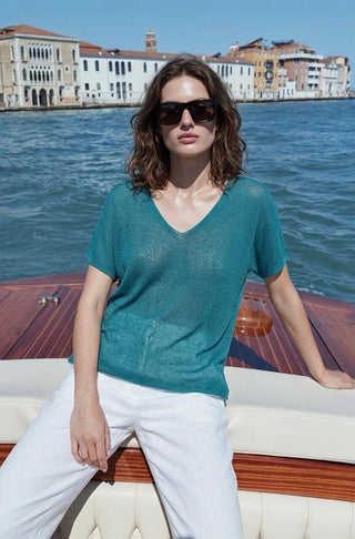 V-Neck Knit Top - Teal