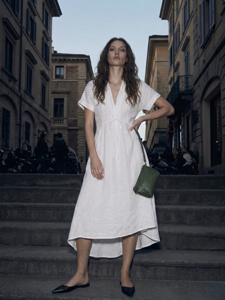 The Portofino Drawstring Midi- Antique White