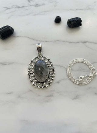 Midnight Galaxy Oval Sterling Silver Pendant- Grey