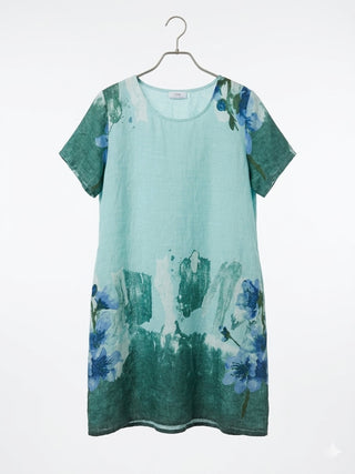 Isabella Italian Linen Art-Print Tunic- Aquamarine