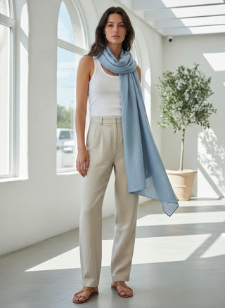 The Serene Azure Linen Scarf- Powder Blue