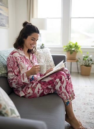 Pink Parrot Cotton Pajamas Set