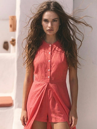 The Riviera Split-Front Jumpsuit- Guava