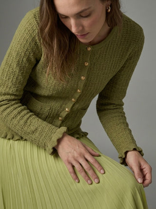 Woodland Ruffle-Cuff Textured Cardigan